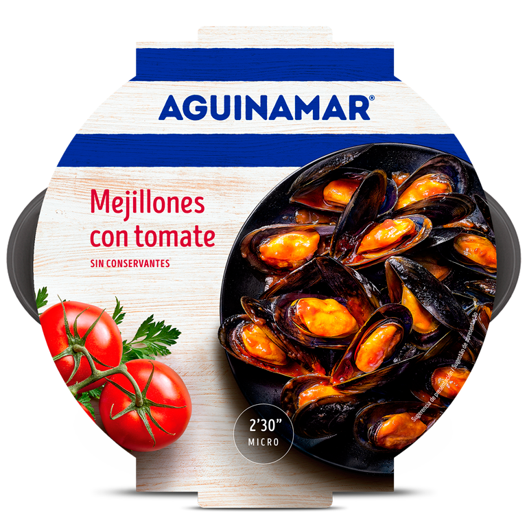 Mejillones Aguinaga con tomate